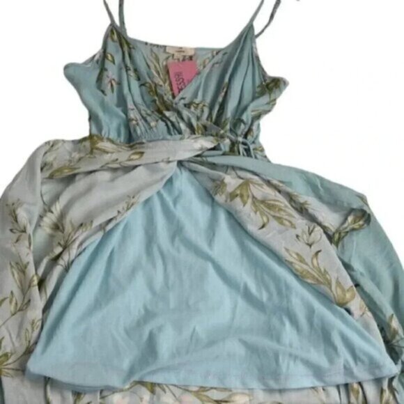 NWT Entro Floral Maxi Dress Blue Sleeveless Faux Wrap Rayon Size Large - Picture 11 of 14